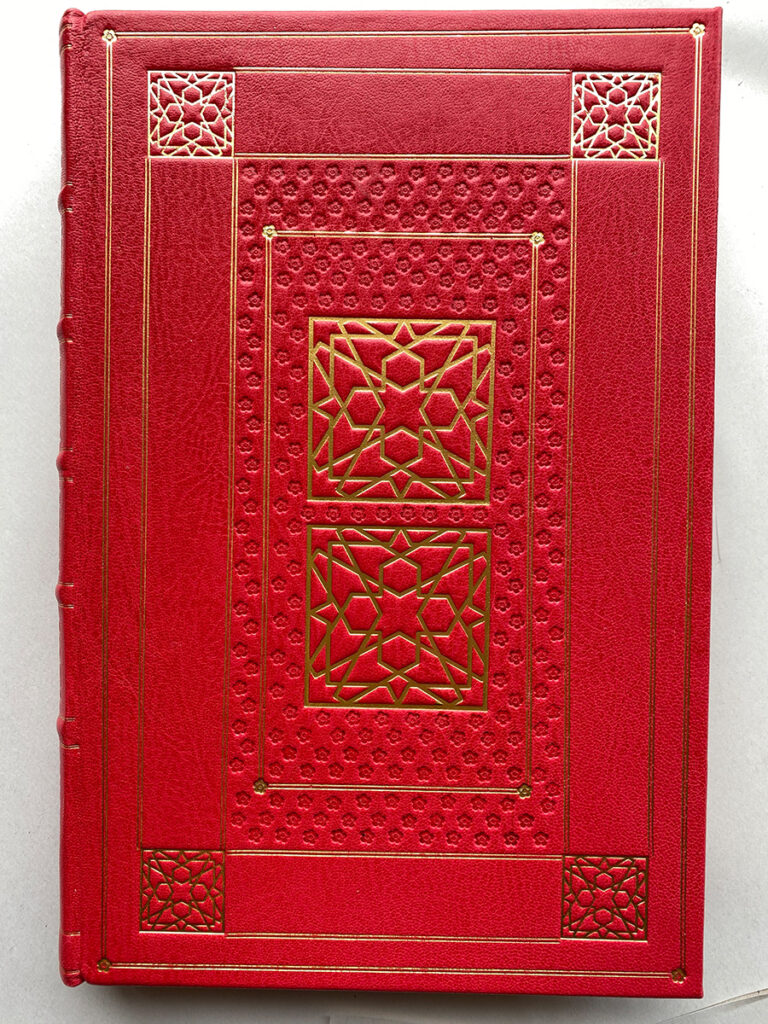 Large scarlet leather journal / writing book with decorative gold ...